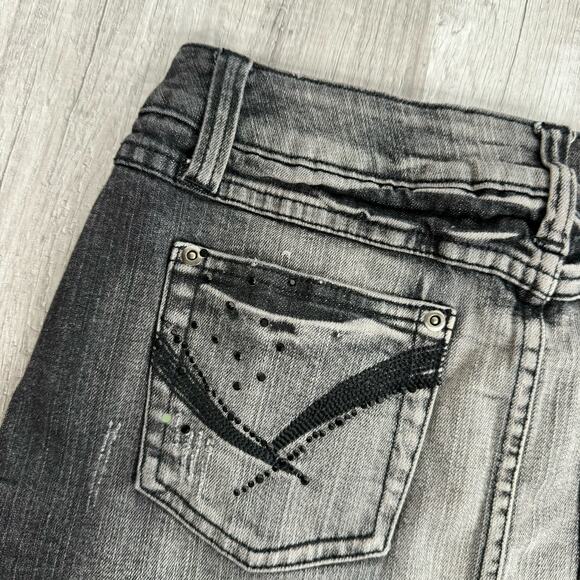 00s Mirco Mini Black Denim Jean Skirt Pocket Design Studded Cyber Y2K Size 5 - Picture 5 of 7